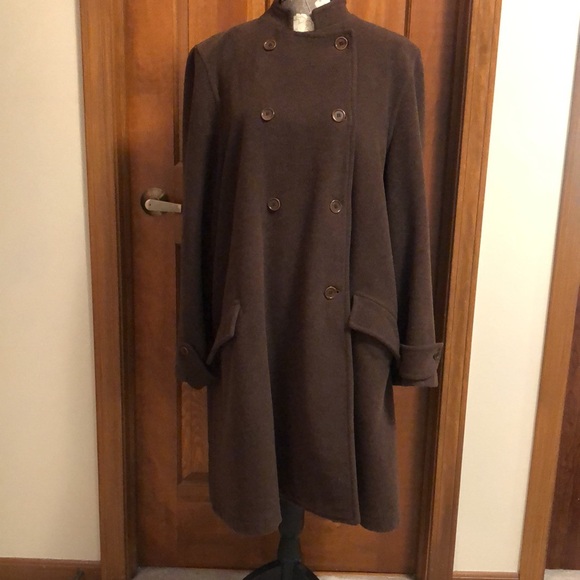 Les Copains double-breasted trapeze coat w mandarin collar in brown wool blend - Picture 5 of 16